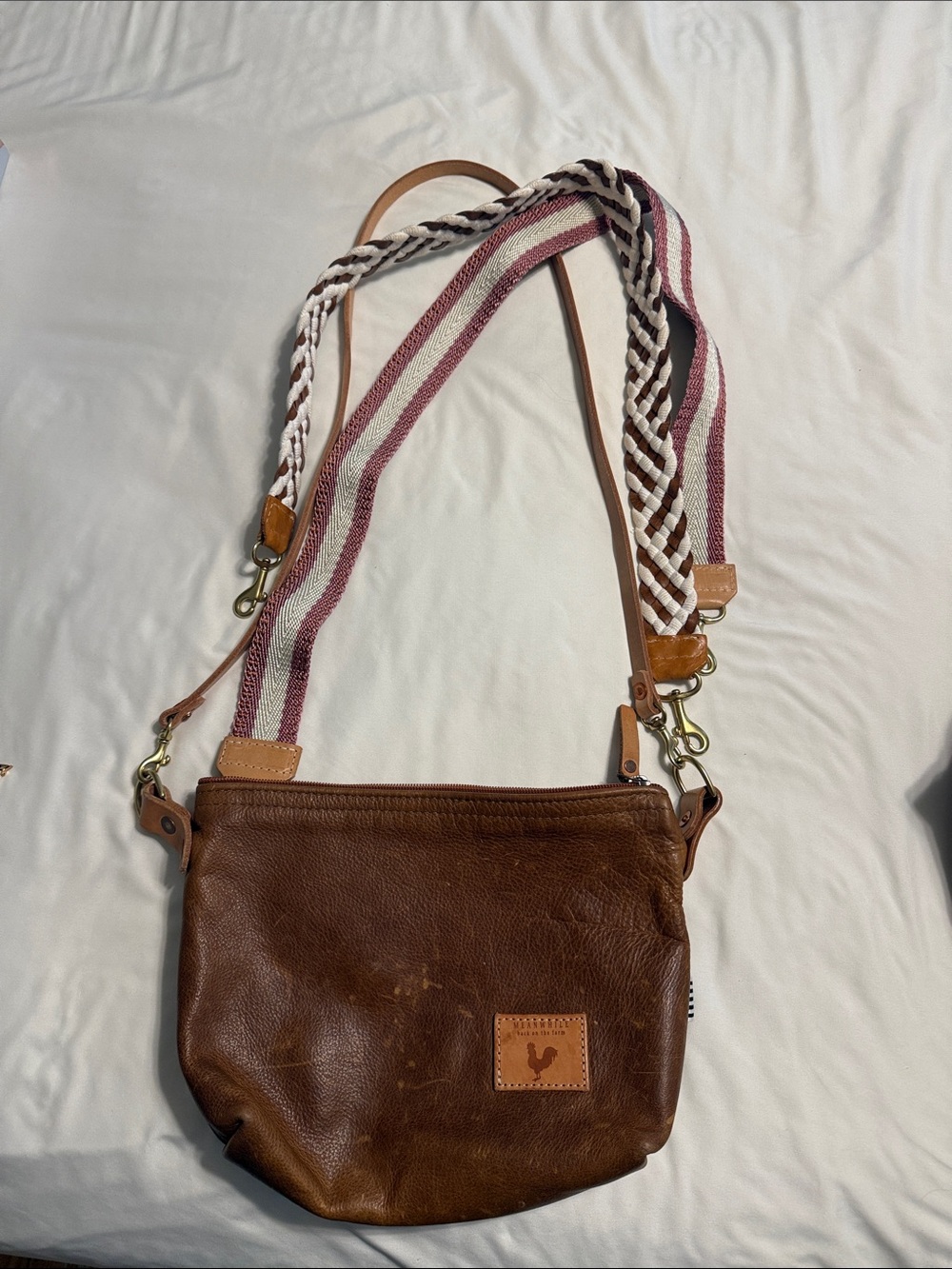 Women’s Brown Leather Crossbody Bag with Stripe Strap